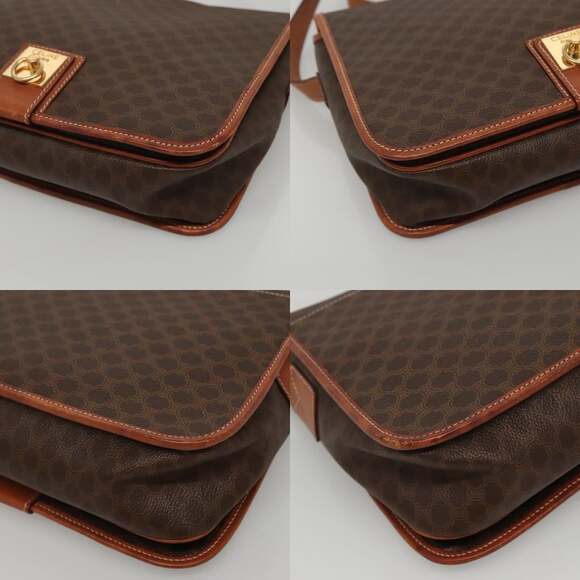 CELINE Macadam Canvas Shoulder Bag Pvc Leather Brown Gold - Picture 10 of 12